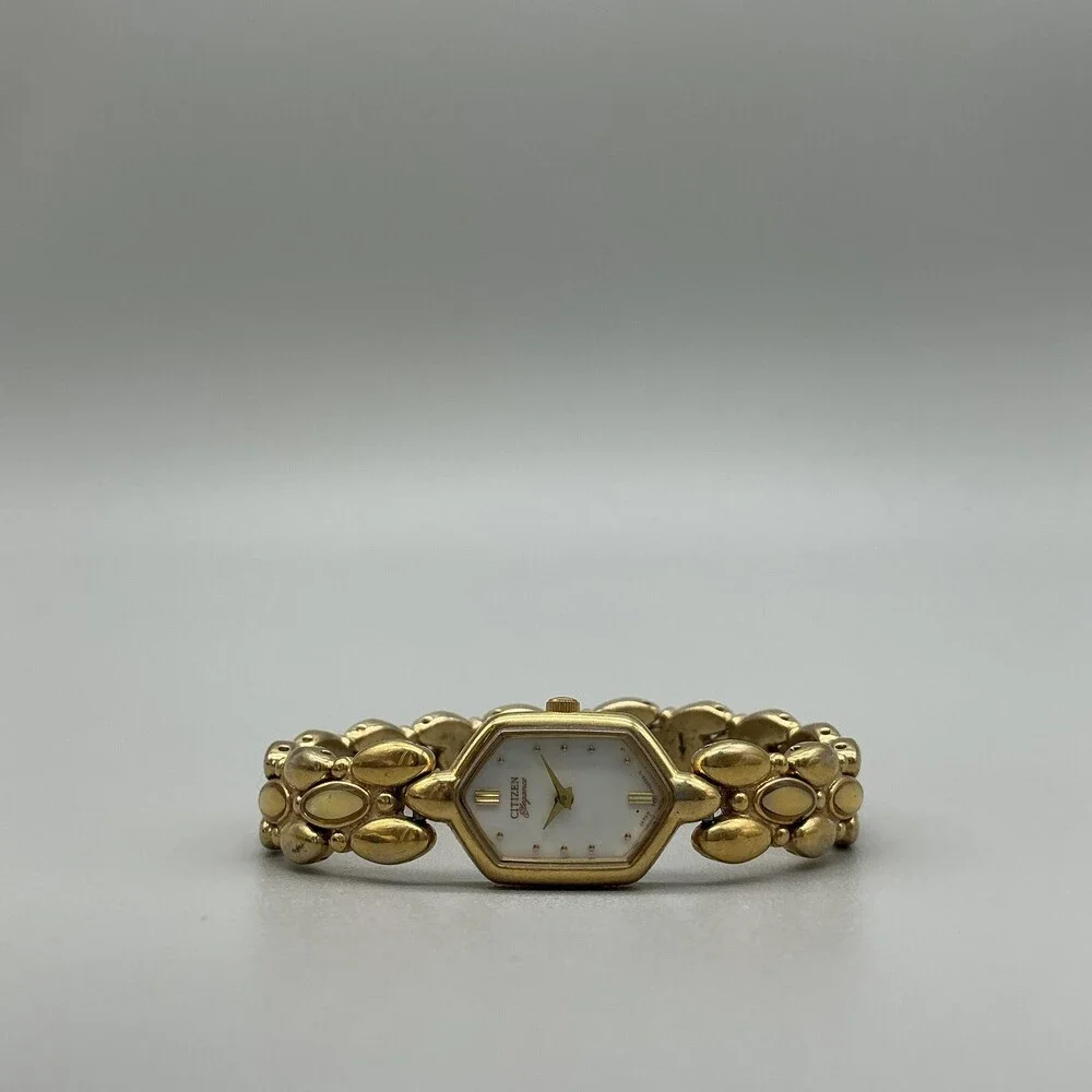 Vintage Citizen Womens Watch 14mm MOP Gold Tone 5421-F45171 New Battery